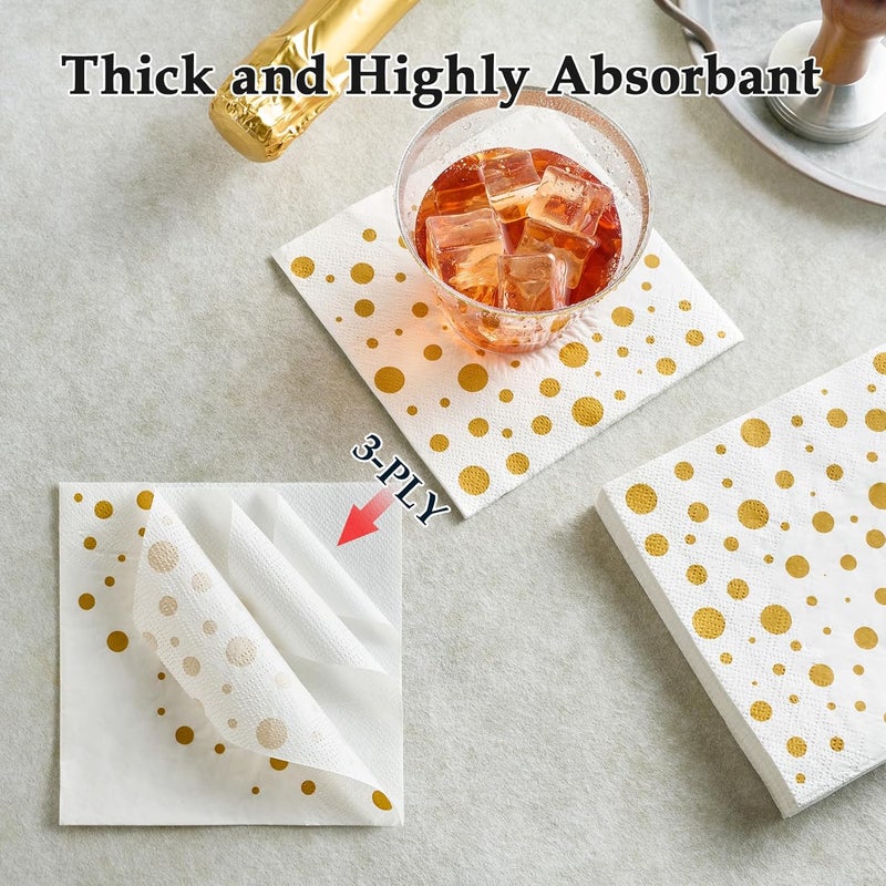 Vplus 100 Pack Cocktail Napkins Paper, 3-Ply Beverage Napkins, Disposable Gold Square Napkins, Perfect for Restaurant, Event, Bar, Wedding, Baby Shower and Birthday Party - Image 5